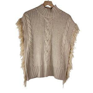 NWT Sage The Label Tan Cable Knit Fringe Turtleneck Sweater Vest
